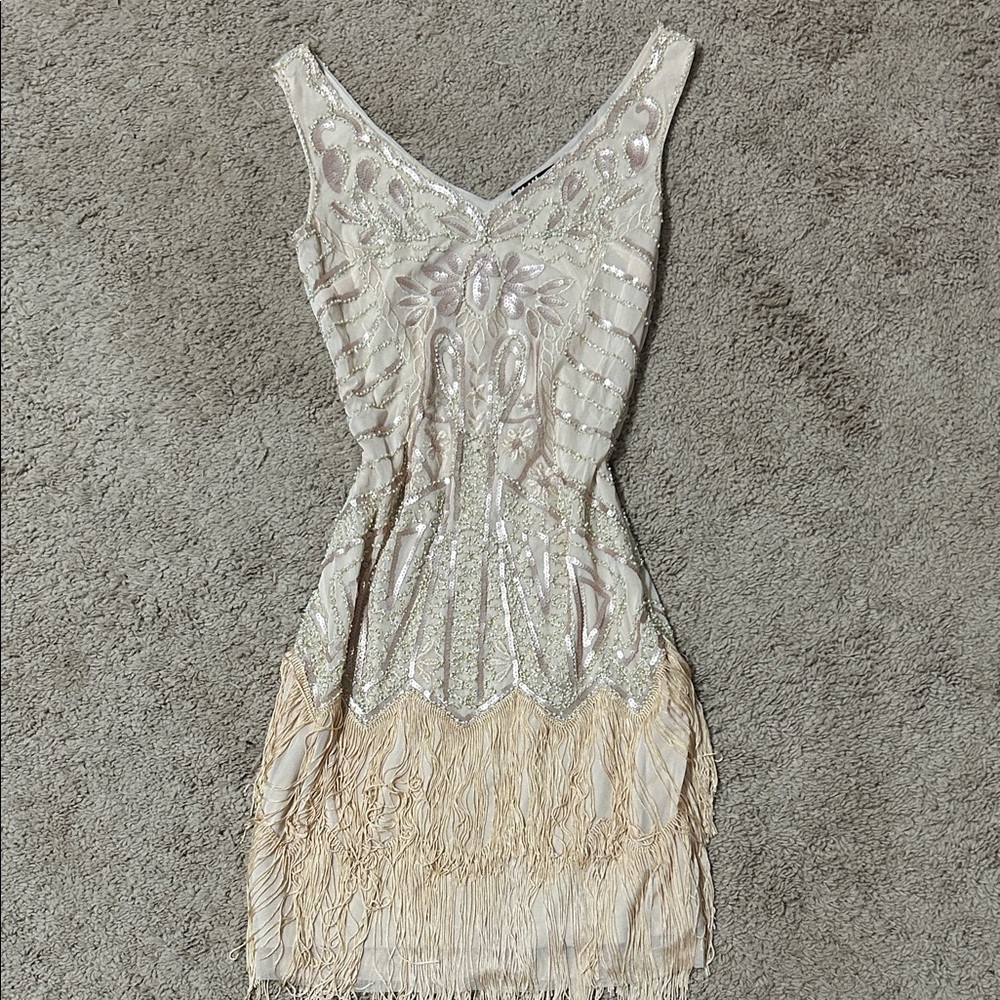 Elegant Cream and Gold Mini Dress